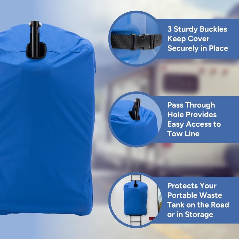 RecPro RV Portable Waste Tank Cover | Heavy-Duty Polyester | Water & Weather Resistant | Protects Portable Waste Tanks On the Road or in Storage | Black or Blue Options (Blue) - Image 3